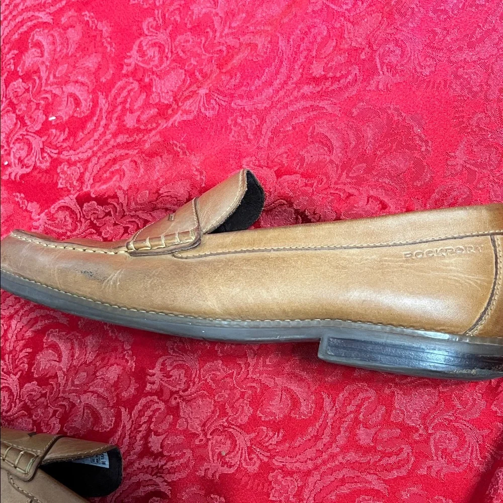 Rockport Men's Tan Leather Penny Loafers Size 12W Wide Slip On Comfort Dress